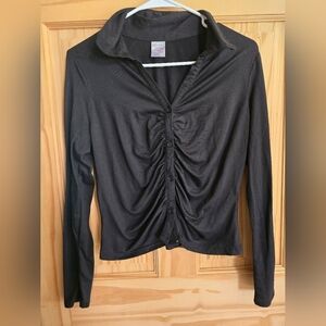 No Boundaries Gray Ruched Long Sleeve Blouse